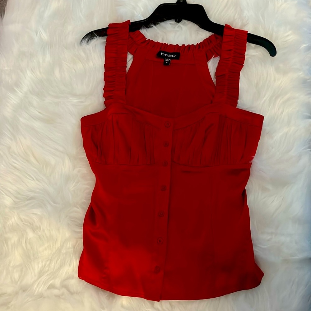 Bebe Red Silky Sleeveless Top